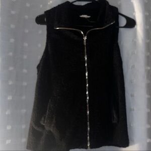 Black Fuzzy Jacket with Silver Zipper